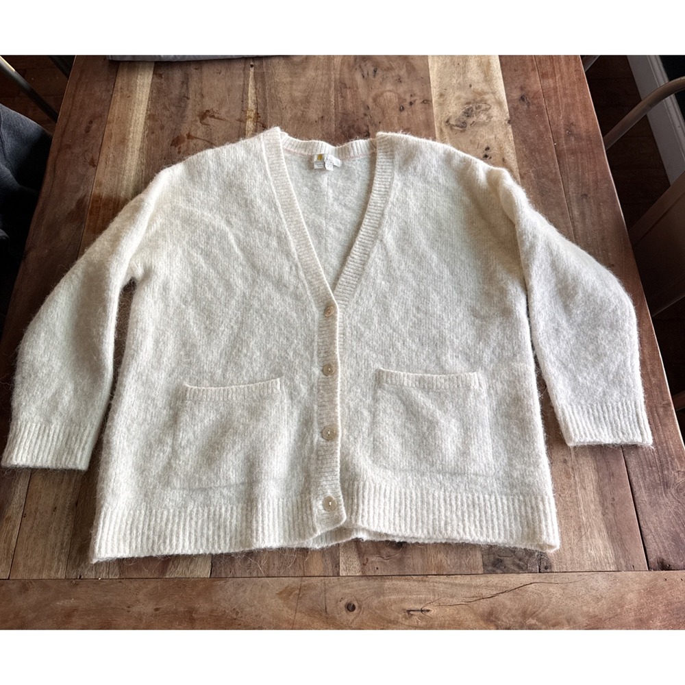 Boden Cardigan Sweater Womens ivory Wool Blend V Neck Button Knit Lightweight
